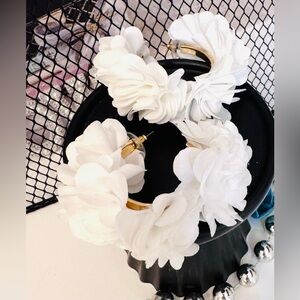Haley Hoop Petal Earrings - White Fabric Earrings with gold accent